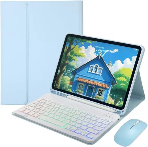 Miniatura 20 de Funda con teclado retroiluminado arcoíris para Galaxy Tab S6 Lite de 10.4 pulgadas con mouse y 7 colores RGB retroiluminación colorida teclado