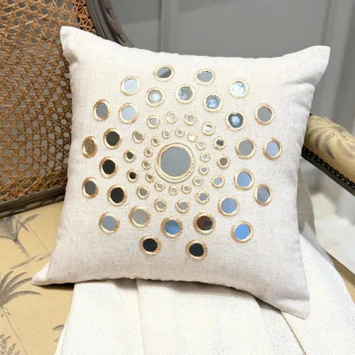 Miniatura 4 de HomeCentric Funda de almohada geométrica beige, 12 x 12 pulgadas, cuadrado de lino y algodón, círculos contemporáneos de Pascua, círculo de la vida