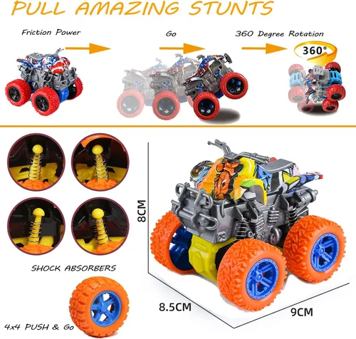 Miniatura 7 de Juguetes de Monster Truck - Juego de 4 camiones de juguete con motor de fricción, motocicletas de juguete, coches de empuje y marcha, juego de Tipo_c