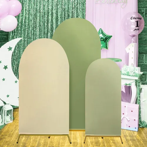 Miniatura 7 de SmoothNovelty Juego de 3 fundas de arco verde salvia de 4/5/6 pies de elastano verde para arco de fondo de arco de doble cara de elastano ajustable