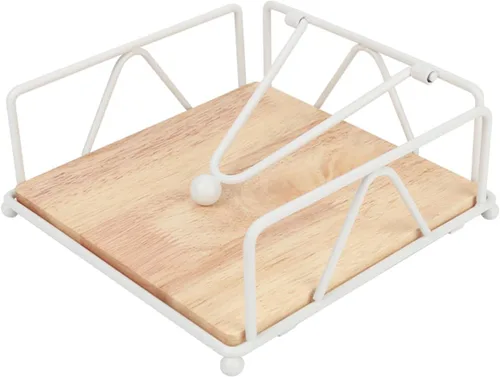 Miniatura 9 de Servilletero plano para servilletero, dispensador de servilletas de metal con brazo de tensión ponderada y base de madera, organizador de Oro