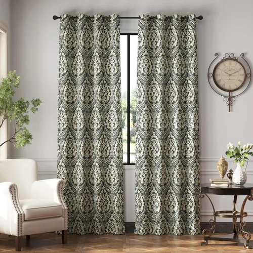 Miniatura 43 de jinchan Cortinas opacas de 90 pulgadas de largo, 2 paneles de medallón de damasco azul, cortinas de ventana para dormitorio, con ojales, aislamiento