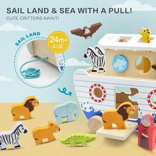 Miniatura 5 de bpmfkid Juego de juguetes de madera del Arca de Noé, juguetes educativos de animales de madera para niños pequeños, juguetes educativos