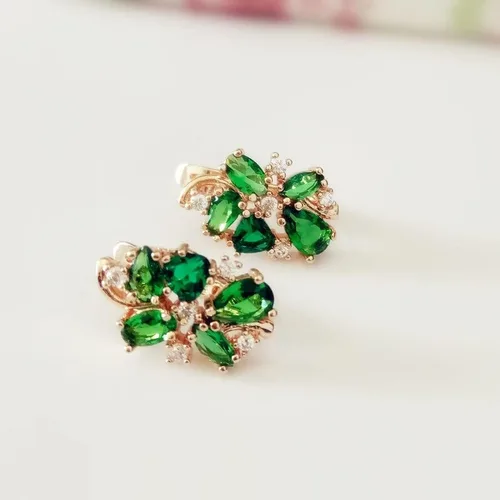 Miniatura 4 de MC 2024 New Flower Earrings Office Style Rose Gold 585 Color Jewelry Green Stone Earrings For Women Fashion Accessories