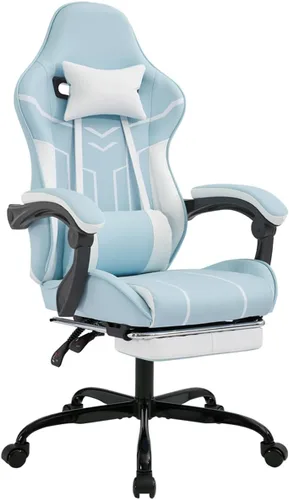 Miniatura 10 de Silla de escritorio para juegos para adultos, silla ergonómica para juegos con reposapiés, reposacabezas y soporte lumbar, material de cuero, altura