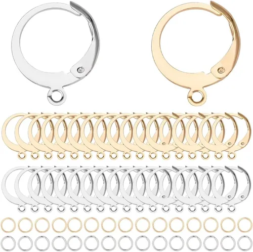 Miniatura 12 de SUNNYCLUE 1 caja de 80 piezas de hallazgos de aretes con cierre de palanca, hallazgos de aretes de aro Huggie, ganchos de oreja con cierre de 1 caja