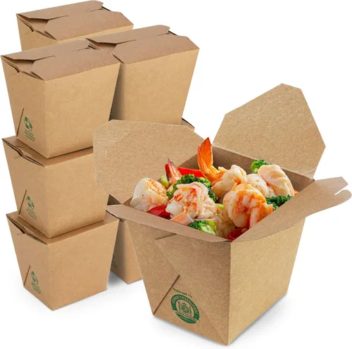 Miniatura 11 de Fit Meal Prep Paquete de 50 cajas chinas para llevar de 8 onzas, 3 recipientes de cartón kraft liso de 2.5 pulgadas, resistentes a fugas y grasa