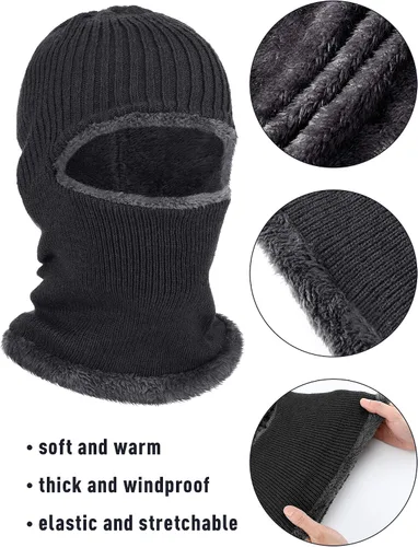 Miniatura 5 de Blulu Máscara de esquí para hombres de punto máscara facial completa de invierno pasamontañas de 1 agujero sombrero de esquí para clima frío hombres