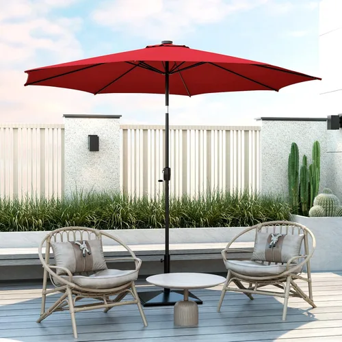 Miniatura 9 de Tangkula Sombrilla solar de 10 pies, sombrilla de patio con 112 luces LED, sombrilla de mercado de mesa al aire libre con mango de elevación