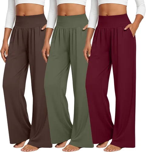 Miniatura 180 de Neer - Conjunto de 3 pantalones de yoga de pierna ancha para mujer - Pantalones deportivos cómodos, holgados, de cintura alta y casuales