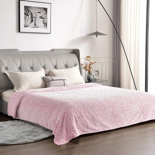 Miniatura 3 de PLEASANT BOULEVARD Manta de forro polar con diseño de leopardo, manta premium ligera y cálida de microfibra de felpa rosa para sofá y cama