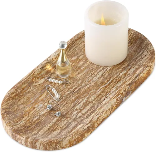 Miniatura 14 de Koville Bandeja decorativa de mármol natural indio, 12 x 6 pulgadas, organizador de encimera, catchall para perfumes, velas, joyas