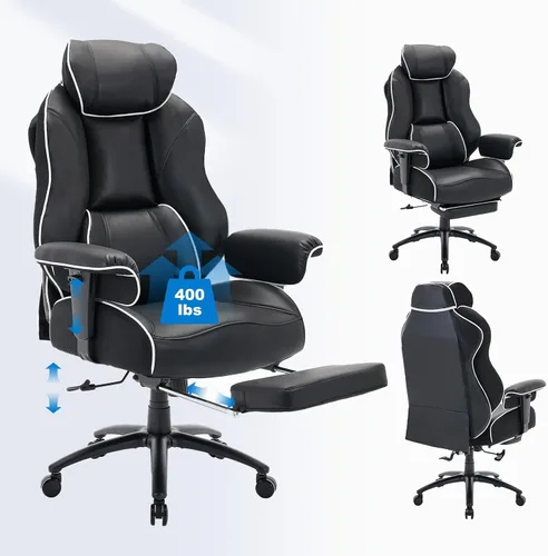 Miniatura 7 de DJWang - Silla de oficina grande y alta con reposapiés, silla de oficina ejecutiva de respaldo alto, silla ergonómica de piel sintética con soporte
