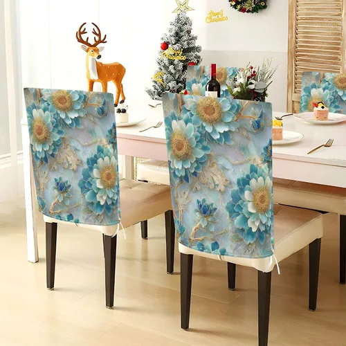 Miniatura 3 de Elegant Blue and White Flower Chair Slipcovers Soft for Home Dining Room Decor Set of 2 Decor Party Chair Covers forro para sillas de comedor 2