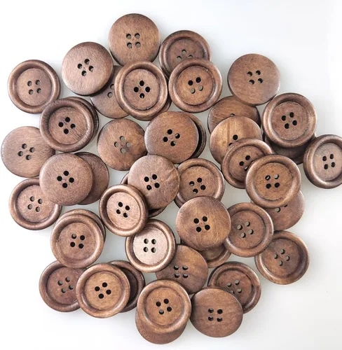 Miniatura 6 de MTCELL 50 botones clásicos de madera, 1 pulgada (0.984 in) de diámetro, marrón, para proyectos de costura