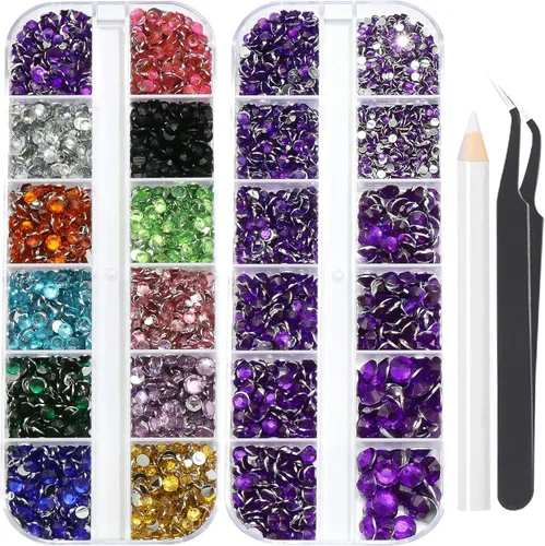 Miniatura 18 de 3520 diamantes de imitación de uñas color dorado champán para uñas, multiformas con parte trasera plana, diamantes de imitación redondos