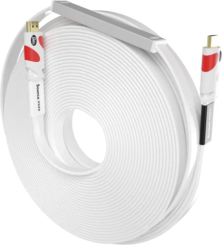 Postta Cable HDMI plano de 100 pies, cable HDMI 2.0 plano con refuerzo de señal incorporado soporte 4K (2160P), 3D, 2K (1080P), Ethernet y retorno
