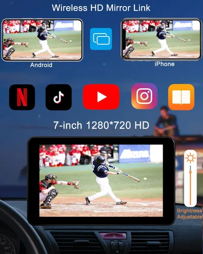 Miniatura 4 de Estéreo de coche inalámbrico CarPlay y Android Auto, pantalla táctil de 7 pulgadas HD, Bluetooth, AirPlay, reproductor de música y video portátil