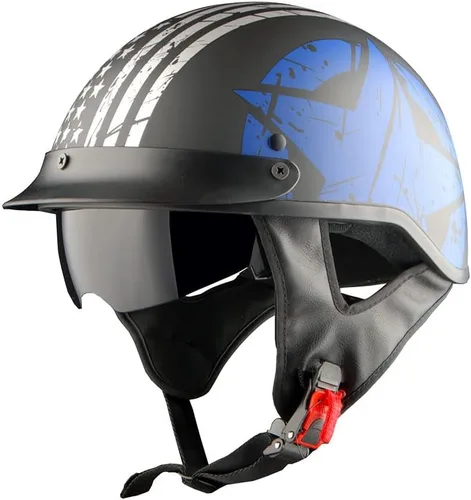 Miniatura 5 de 1Storm Casco de media cara para motocicleta, ciclomotor, scooter, piloto con visera ahumada interior retráctil, bandera azul + paquete de gafas