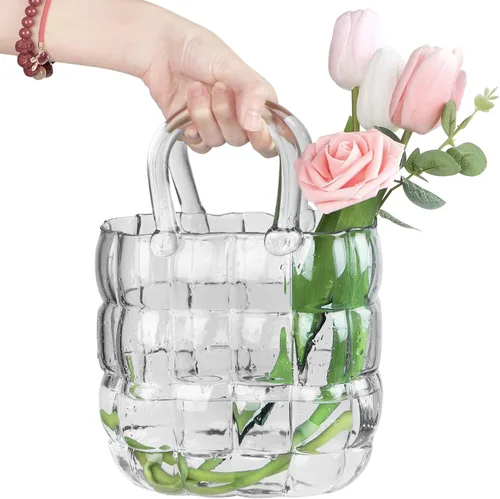 Jarrón de Bolso Único para Flores, 11'' Jarrones de Bolsa de Vidrio Burbuja Engrosado Hechos a Mano con Color Degradado para Decoraciones del Hogar.