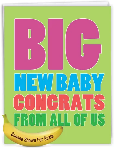 Miniatura 8 de NobleWorks, Divertida tarjeta de felicitación para bebé, tarjeta de embarazo con sobre, de todos nosotros (8.5 x 11 pulgadas), Big New Baby Congrats
