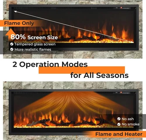 Miniatura 8 de GOFLAME Chimenea eléctrica de 50 pulgadas empotrada/montada en la pared/independiente, calentador eléctrico lineal con control remoto