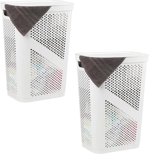 Miniatura 12 de Mind Reader - Canasta de lavandería delgada con tapa, cesta de ropa de 60L, plástico ventilado, color gris