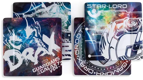 Miniatura 2 de Guardians of the Galaxy, Juego de platos de plástico Vol. 2 - Divertido paquete de cuatro incluye platos cuadrados de 8 pulgadas en 4 diseños