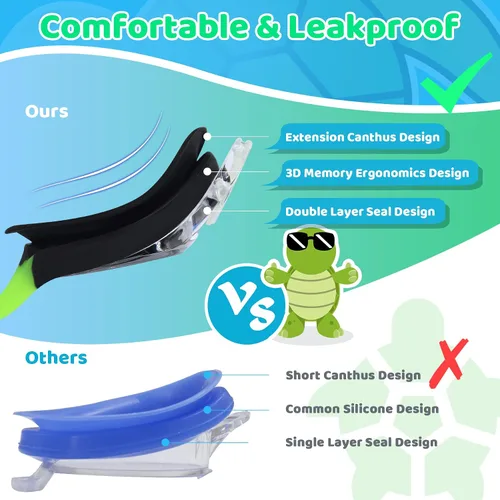 Miniatura 3 de Vvinca Gafas de natación para niños con correa de tela, sin enredos, sin dolor, antivaho para piscina, sin fugas, para niños y niñas