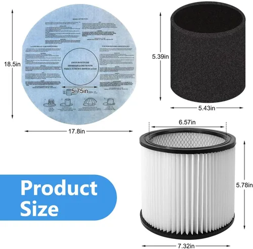 Miniatura 2 de Filtro de repuesto para Shop Vac 90304 90350 90333, bolsas de vacío para aspiradora Shop Vac de 5 a 8 galones, filtro de funda de espuma 90585