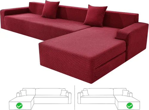 Miniatura 12 de ZNSAYOTX Fundas para sofá modular, fundas elásticas de jacquard con parte inferior elástica para sofá modular en forma de L, 2 protectores de sofá