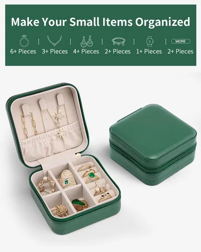 Miniatura 17 de Vlando Regalos de boda – Organizador de viaje de joyería pequeña de piel sintética, estuche de viaje para anillo, mini joyero para aretes, collar