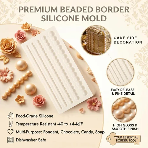 Miniatura 6 de 1 molde para fondant de cadena de perlas hemisféricas para decoración de bordes de pasteles, moldes de silicona de perlas de chocolate, adecuado