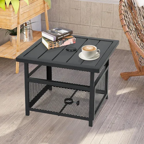 Miniatura 6 de Crownland Mesa auxiliar cuadrada para patio al aire libre con agujero para sombrilla de 1.57 pulgadas para jardín, piscina, patio trasero