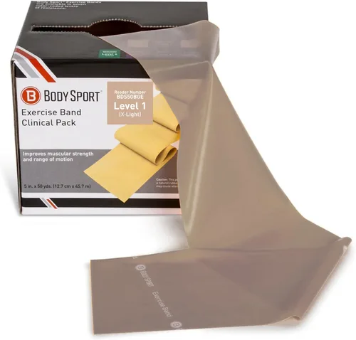 Body Sport Bandas de ejercicio: bandas de resistencia en rollos de 50 yardas para fitness, estiramiento o terapia física