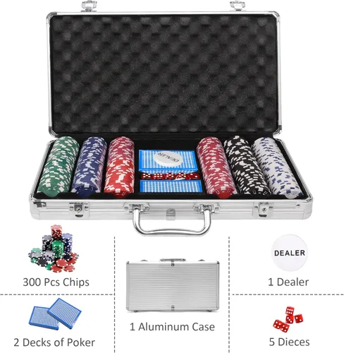 Miniatura 3 de Juego de fichas de póquer, 300 fichas de póquer con estuche de transporte para Texas Holdem Blackjack Gambling