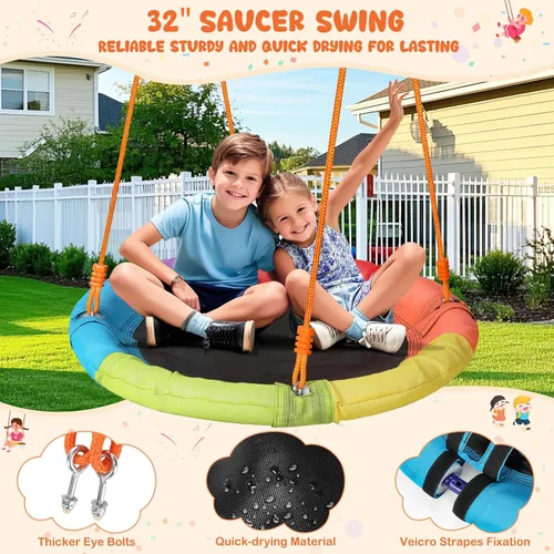Miniatura 4 de Amictoy Juego de columpios para patio trasero con soporte, juego de metal resistente con marco en A de 440 libras con columpio de platillo de 32