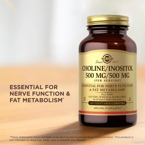 Miniatura 5 de Solgar Colina/Inositol 500 mg/500 mg, 100 cápsulas vegetales (paquete de 2) – Metabolismo energético, salud hepática, esencial para la función