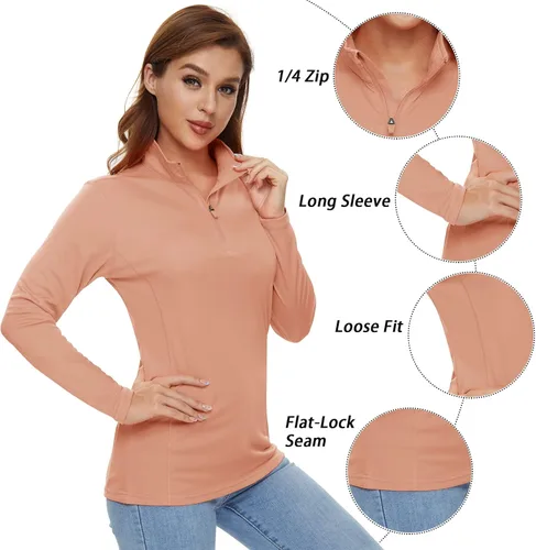 Miniatura 5 de CRYSULLY Camisas de manga larga para mujer, protección solar, cremallera de 14, de verano, de secado rápido