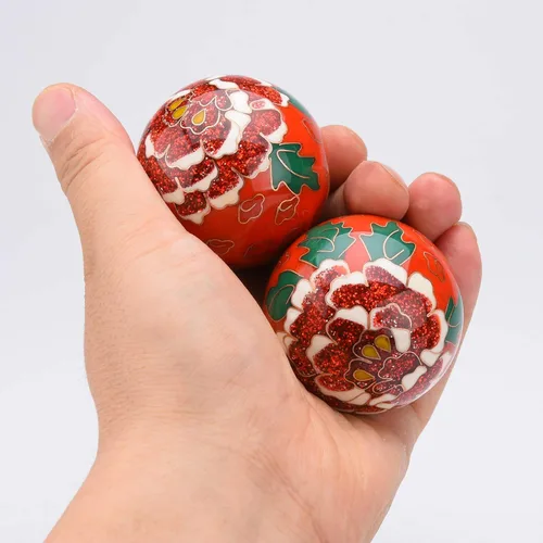 Miniatura 3 de 1.97 '' Bolas de Baoding Chino Ejercicio de la mano Bolas de masaje con caja Rosa roja Patrón Bolas con campanillas Padres Regalo TQZDBS71 Rojo