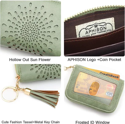 Miniatura 4 de APHISON RFID - Porta tarjeta de crédito con cremallera carteras pequeñas para mujer en cuero estilo girasol para mujer y niña caja de regalo 1927