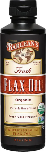 Barlean's Aceite de linaza orgánico líquido de semillas frescas de lino prensadas en frío, 7,640 mg ALA Omega 3 Suplemento de ácidos grasos para