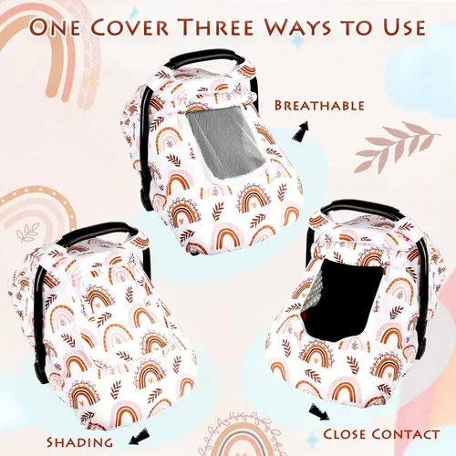 Miniatura 3 de Pea Pod Funda de Asiento de Automóvil para Bebé Niñas, Fundas de Asiento de Automóvil Infantil Arcoíris con Capota para Recién Nacidos, 2 Capas