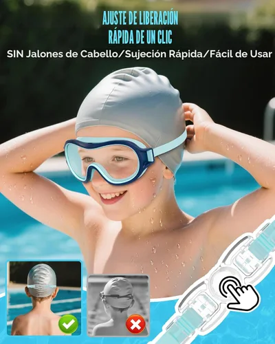 Miniatura 6 de Aegend Paquete de 2 gafas de natación para niños de 3 a 15 años, antivaho, anti-UV, visión amplia, impermeables, sin fugas, para niños y niñas Azul