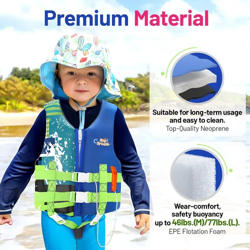 Miniatura 2 de HeySplash Chaleco de natación para niños pequeños, chaqueta de natación para niños de 30-50/50-80 libras, chaleco flotante para niños con correa