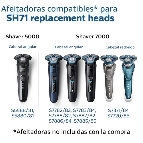 Miniatura 5 de Philips Norelco Cabezales de afeitado genuinos SH71/52 compatibles con afeitadoras Norelco Series 5000 Angular y 7000, última versión para RQ12/70