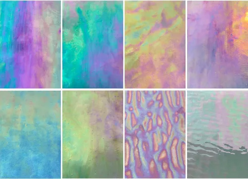 Paquete de 8 hojas de vidrieras iridiscentes de arco iris, mosaico de vidrio de 4 x 6 pulgadas, vidrio de arte opaco para kits de bricolaje,