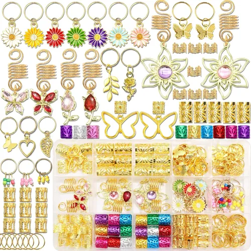 Miniatura 10 de 217 pulseras doradas para el cabello, para trenzas, cuentas de rastas de metal, joyería de perlas Loc, accesorios para trenzas, decoración
