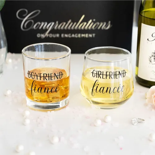 Miniatura 6 de Regalos de Compromiso Newlywoo para Parejas - ¡Regalo Único de Prometido para Él o Ella! Vasos de Vino de Whiskey con Tapón de Vino de Diamante