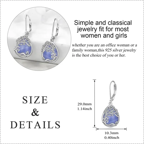 Miniatura 175 de Aretes colgantes con forma de lágrima de filigrana de piedra lunar de plata de ley 925 con cierre de palanca para mujer, regalos de joyería